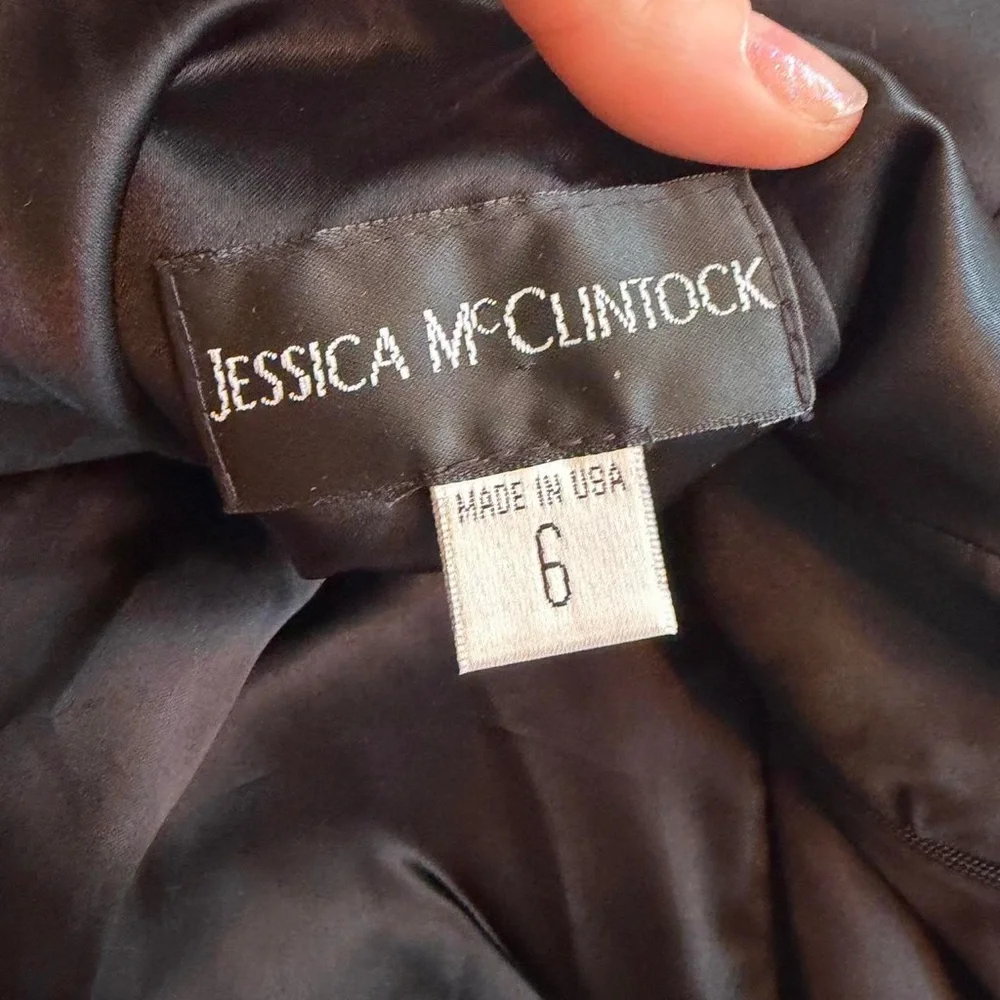 1990s Jessica McClintock Black Pink Swirl Princess Formal Prom Dress - Picture 5 of 8